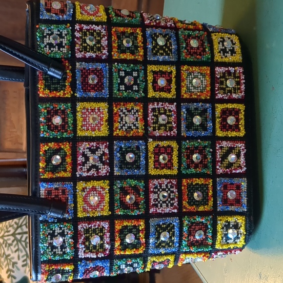 Vintage Needlepoint Beaded Crystal Handbag - Picture 13 of 16